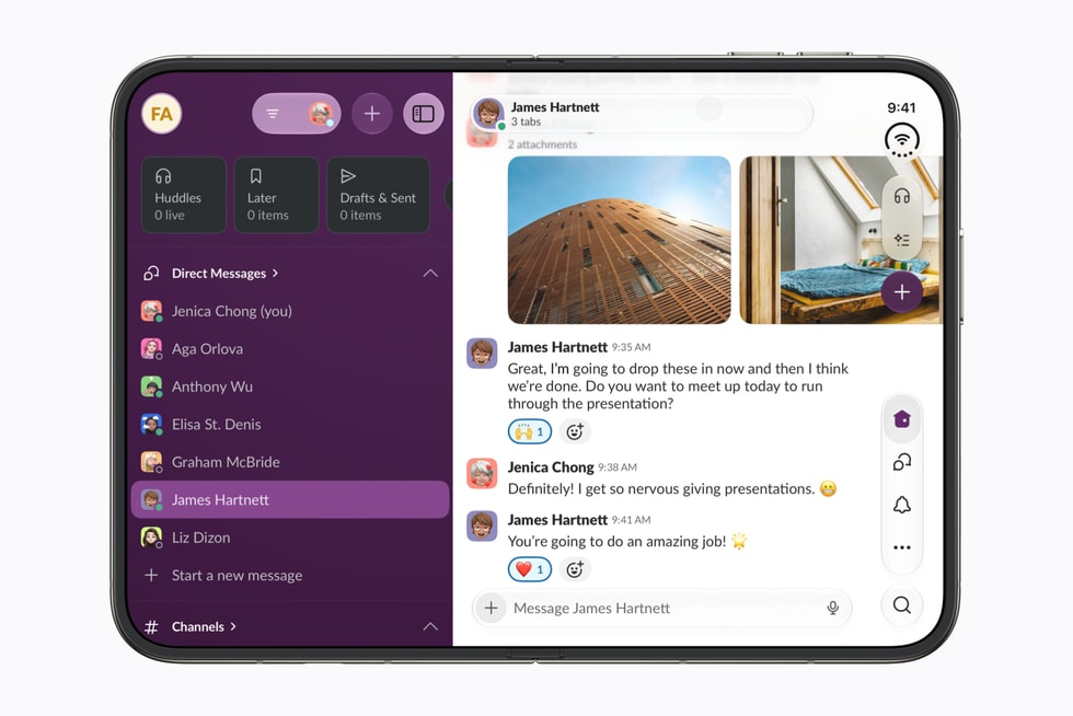 Slack app on the iPhone Duo inner display